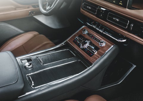 The front center console of a 2024 Lincoln Aviator® SUV is shown | Dorsch Lincoln in Green Bay WI