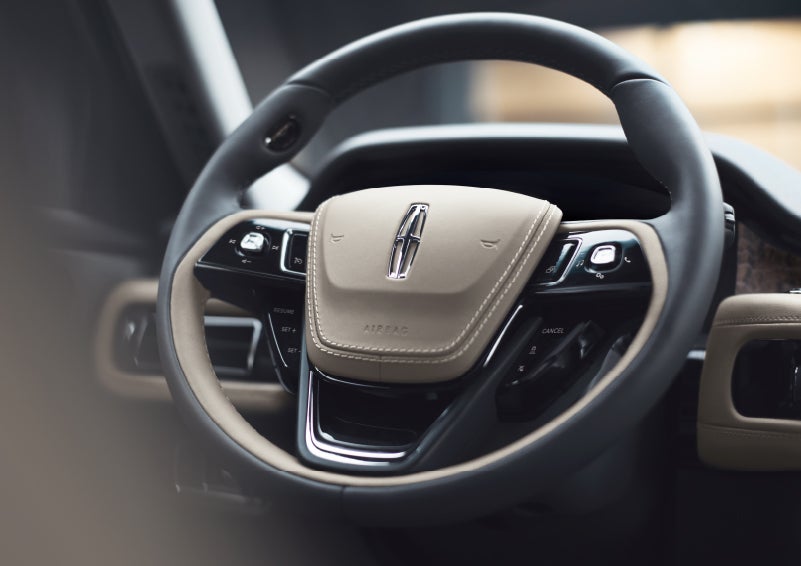 The intuitively placed controls of the steering wheel on a 2024 Lincoln Aviator® SUV | Dorsch Lincoln in Green Bay WI