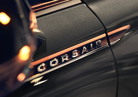 The stylish chrome badge reading “CORSAIR” is shown on the exterior of the vehicle. | Dorsch Lincoln in Green Bay WI