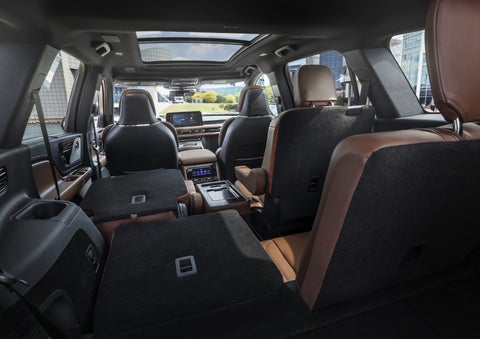 One side of the PowerFold® third-row seat and a second-row seat are folded forward in the 2026 Lincoln Aviator® SUV. | Dorsch Lincoln in Green Bay WI