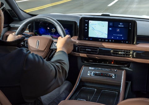 A person is driving a 2026 Lincoln Aviator® SUV as seen from inside the cabin. | Dorsch Lincoln in Green Bay WI